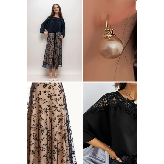 bluzka czarna-bluzka azur-bluzka z haftem-bluzka koronkowa bluzka zawiazywana w pasie-spodnica maxi-spodnica litera A-spodnica tiulowa-spodnica koronkowa-spodnica elegancka-kolczyk